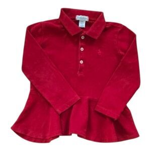 Ralph Lauren Kids Girls Red Peplum Long Sleeve Polo Top